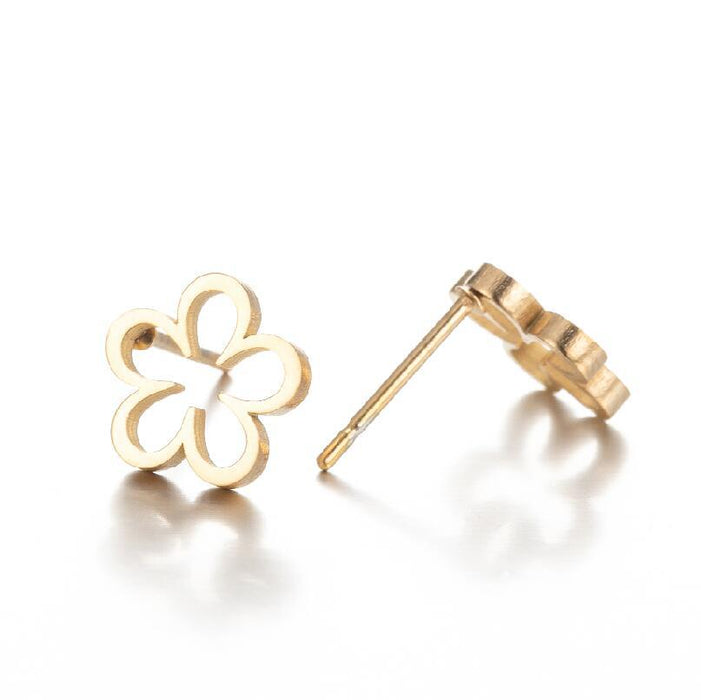 Floral Hollow Stainless Steel Stud Earrings - French-Style Vintage Jewelry - wallojewerly 