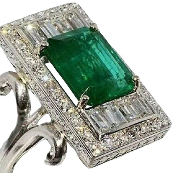 Emerald zircon ring retro palace style ring