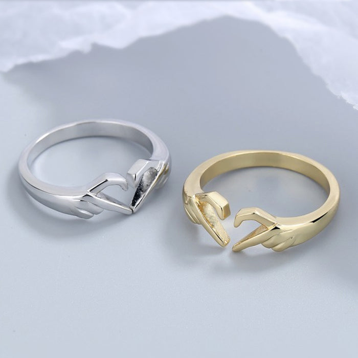 Love heart open ring simple metal feel hand than love heart ring European and American retro ring