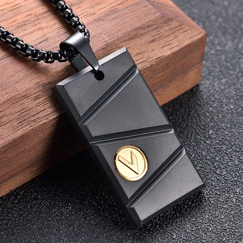 Men's Stainless Steel Square Bevel Sand Necklace - wallojewerly 