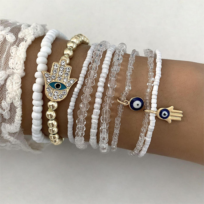 Pulsera de cuentas de ojo malvado exótica y lujosa: conjunto de joyas de ocho piezas de varias capas para mujer