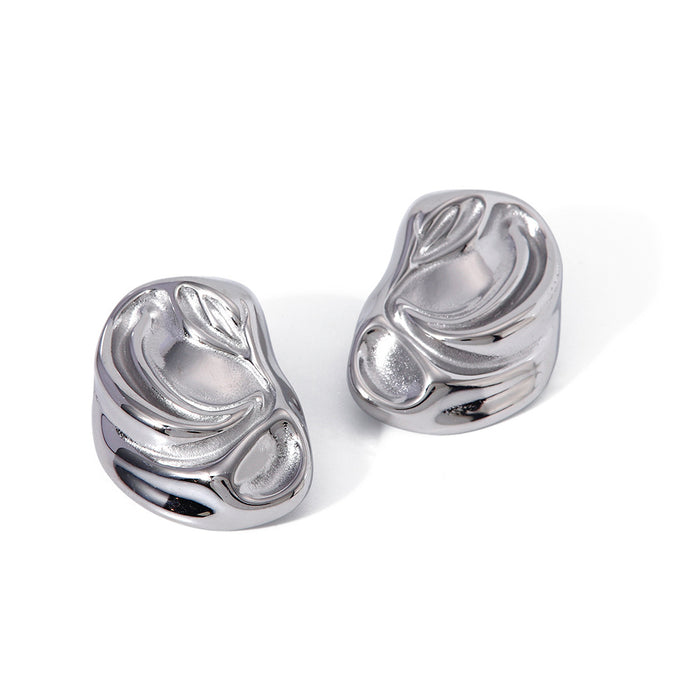 Stainless Steel Irregular Wave Earrings - Trendy Square Titanium Steel Studs