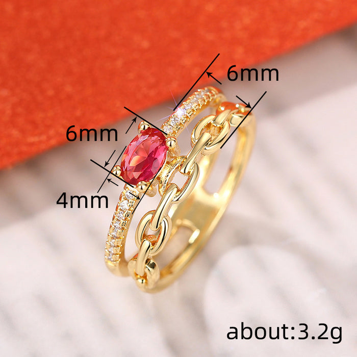 Double chain hollow ring high-grade geometric ring