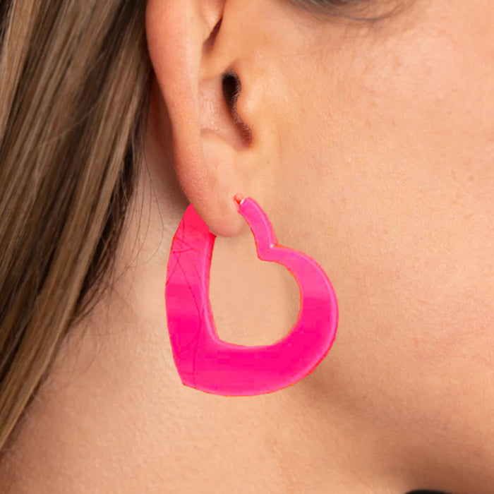 Retro Heart Hoop Earrings with Fluorescent Colors