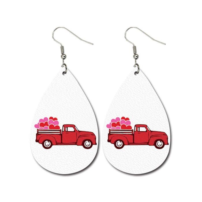 Valentine's Day Leather Earrings with Striped Heart, Car, and Love Design