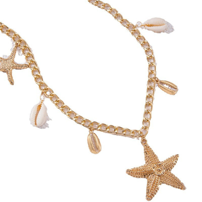 Cadena de cintura con borlas y colgante de concha de estrella de mar, estilo playero, cadena de cintura creativa