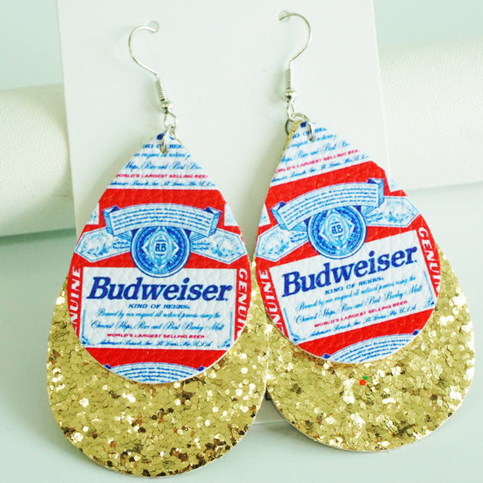 Party Leather Earrings with Beer, Wine, and Whiskey Themes