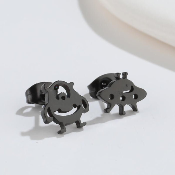 Alien and UFO Stainless Steel Stud Earrings - Fun and Playful Asymmetric Jewelry