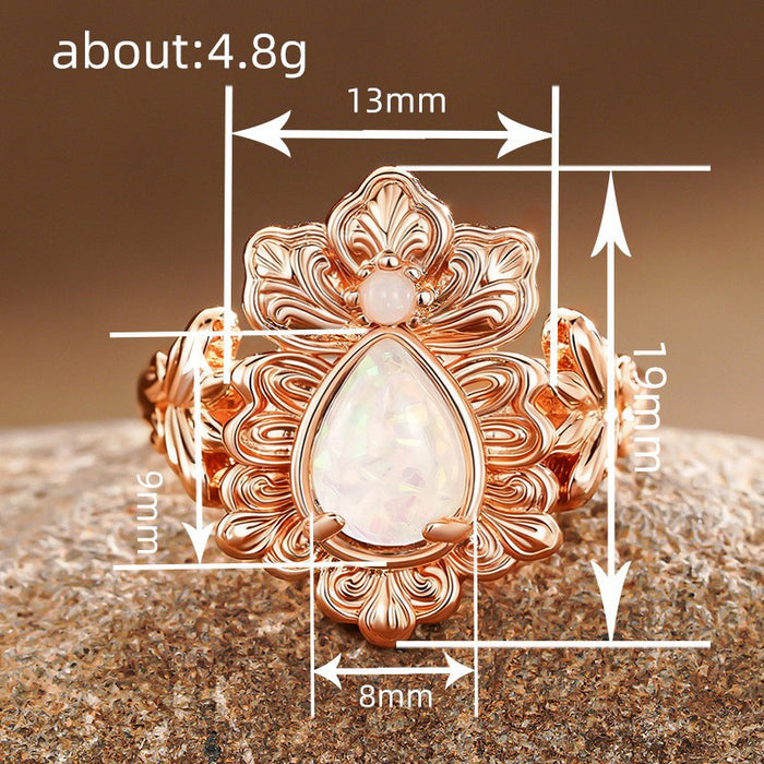 Women's round geometric imitation opal ring
