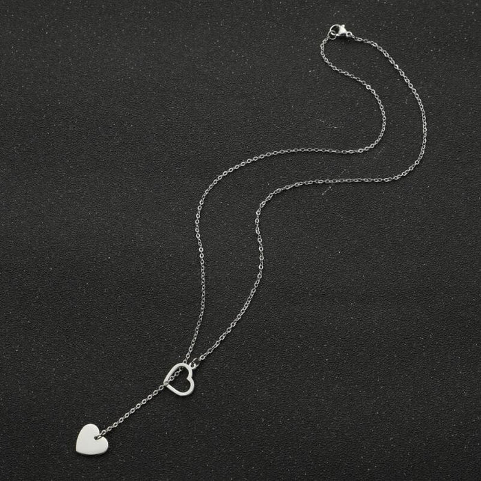 Double pendant love shaped tassel clavicle chain, Korean niche stainless steel simple necklace wholesale