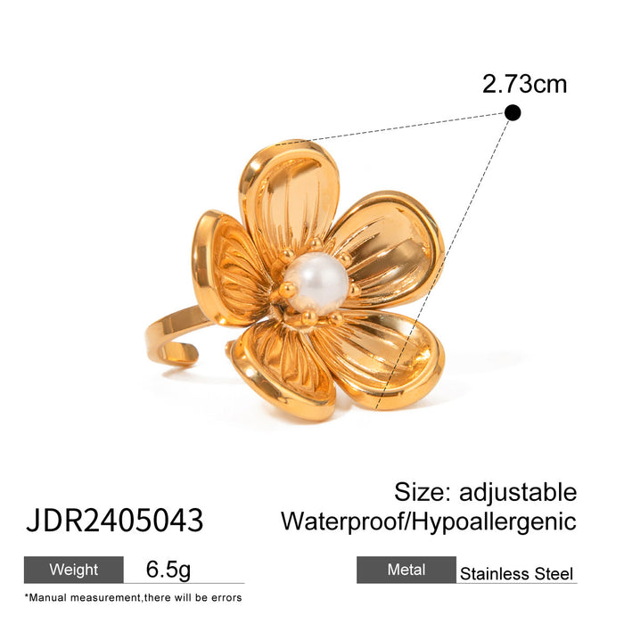 Stainless steel flower necklace zircon earrings pearl ring