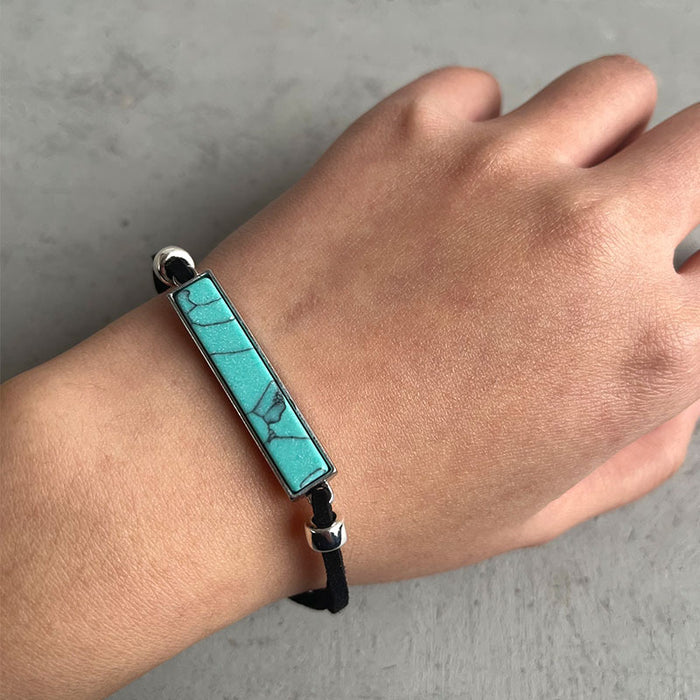 Pulsera sencilla de turquesa con barra geométrica y diseño de cuero vaquero occidental