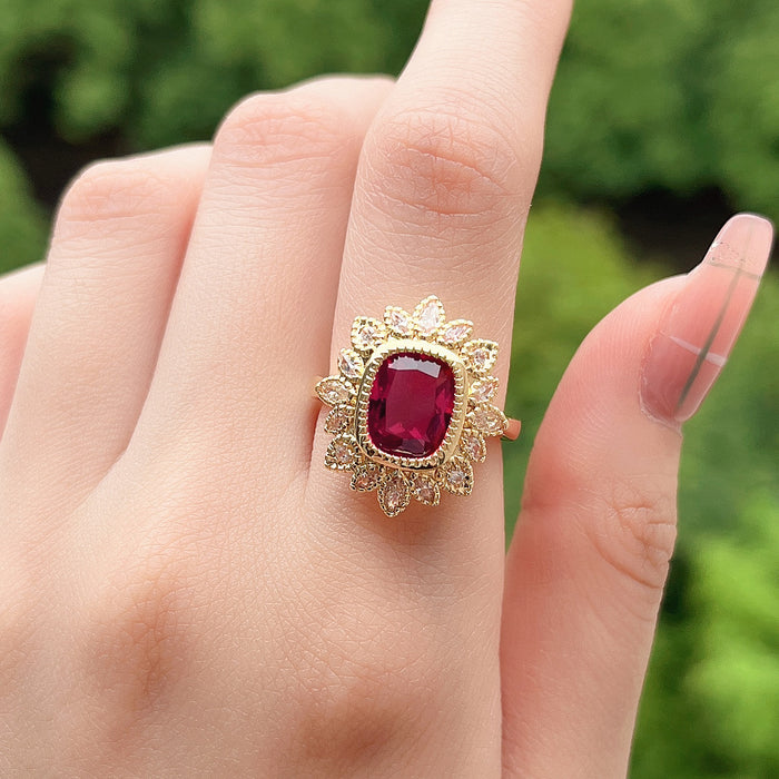 Ruby inlaid ring creative gold plated ring