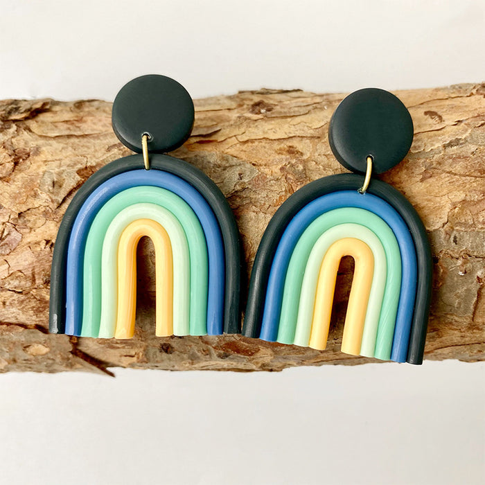 Colorful U-Shaped Clay Earrings - Trendy Rainbow Geometric Design