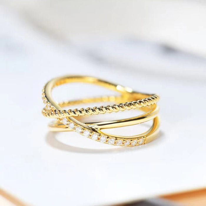 Retro cross ring for women Korean style gold hollow multi-layer design