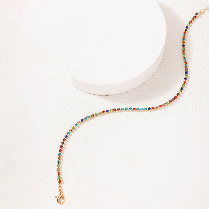 Colorful Rhinestone Single Layer Anklet with Geometric Design