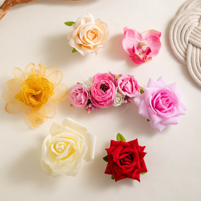 Korean-Style Colorful Daisy and Rose Hair Clips - Sweet Fabric Flower Hair Pins