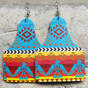 Cross Teardrop Leather Earrings with Western Flag Sunflower and Boot Design - wallojewerly 