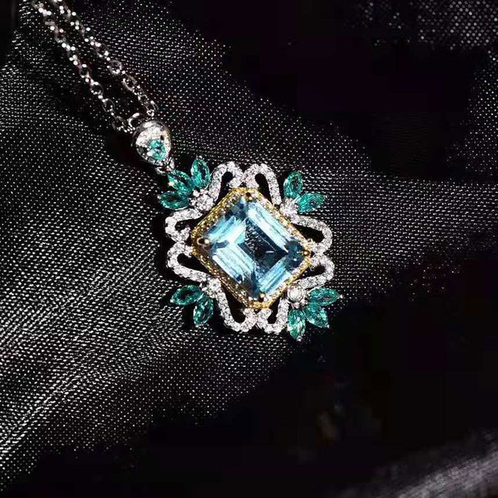 Luxury sea blue imitation zircon pendant necklace