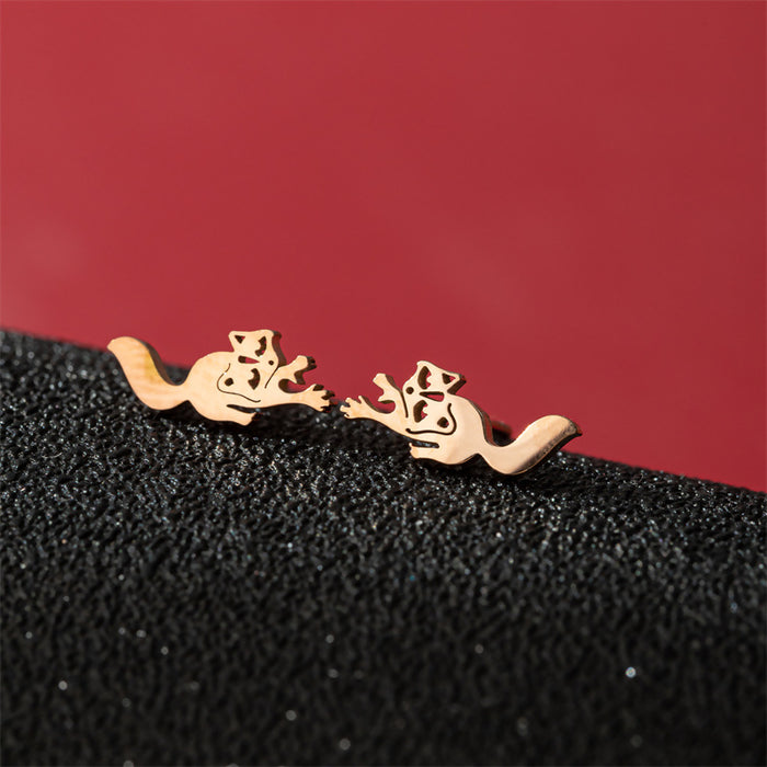 Fox and Raccoon Stainless Steel Stud Earrings - Cute and Playful Animal Jewelry