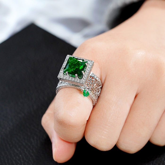 High-end luxury zircon geometric ring exquisite wedding ring