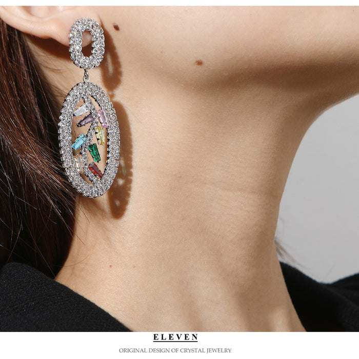 Exaggerated Colorful Rhinestone Earrings - Trendy Long Drop Earrings for Women