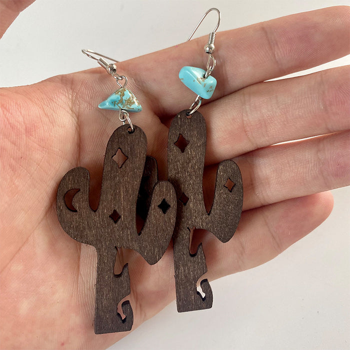 Wooden sunflower hollow earrings