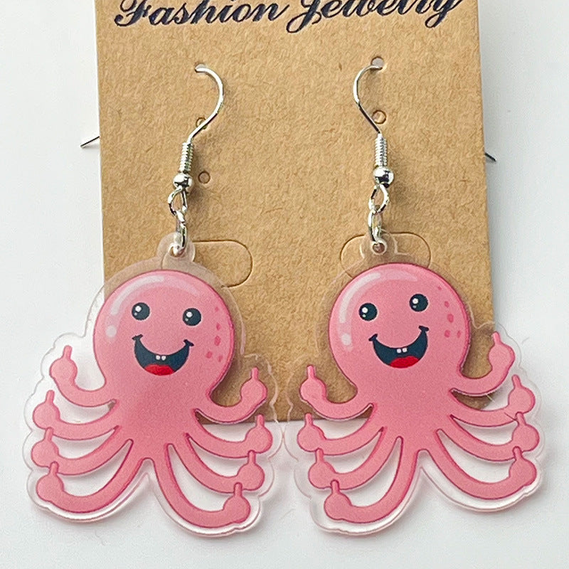 Pink octopus acrylic earrings - wallojewerly 