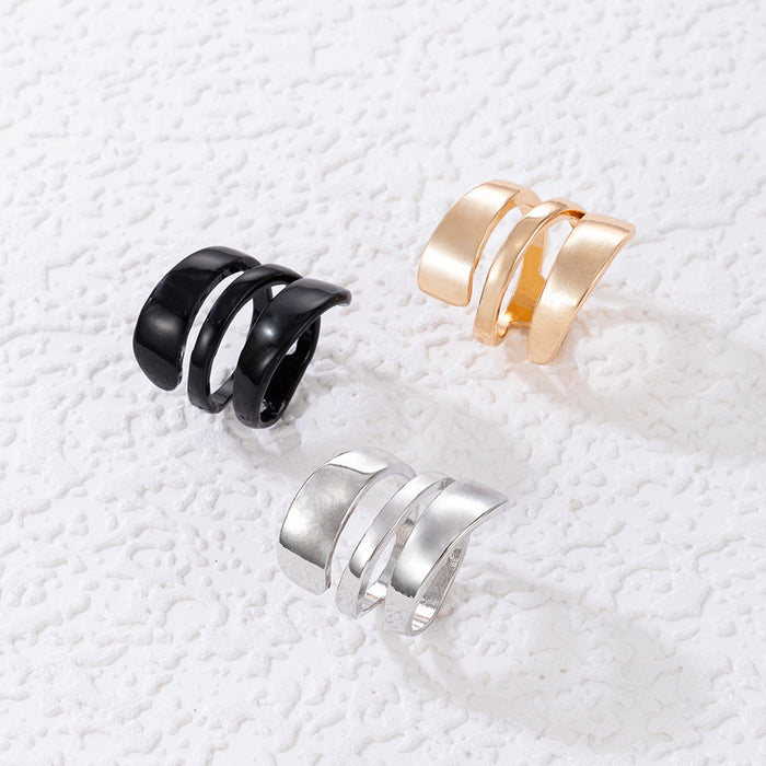 Spiral open three-color ring three-piece geometric hollow combination