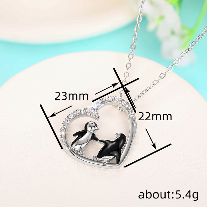 Heart-shaped penguin pendant creative hand in hand girlfriend necklace