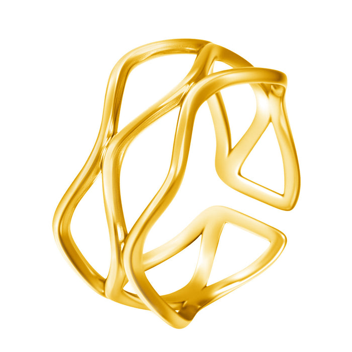 Wholesale 304 stainless steel vacuum 18K gold plated wave ring