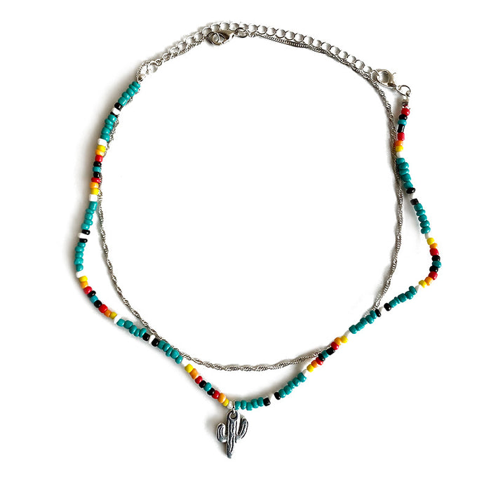 Western Cowboy Necklace with Sunflower, Cross, and Feather - Unique Ethnic Style