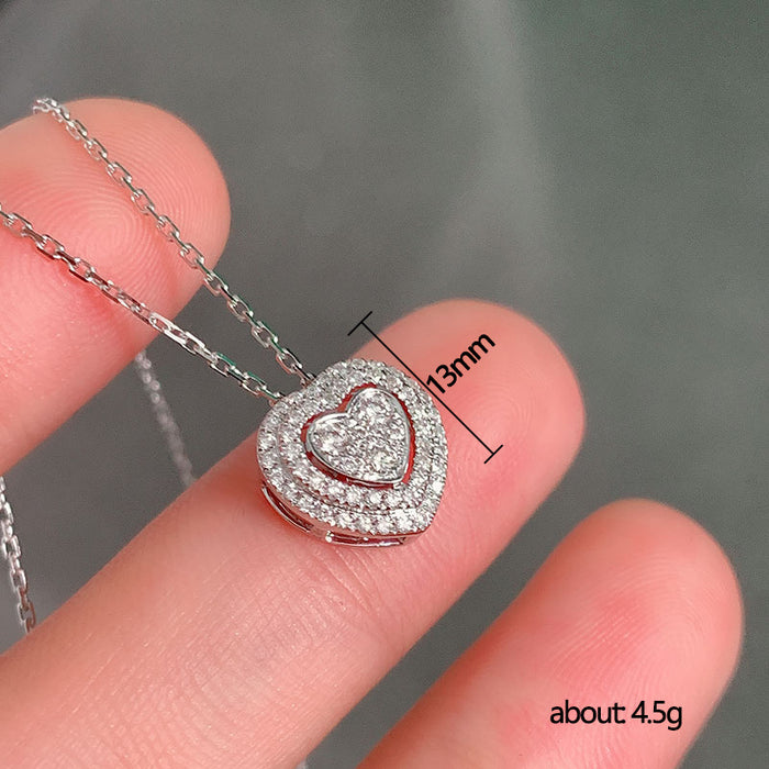 Korean style love heart diamond zircon necklace double heart pendant necklace