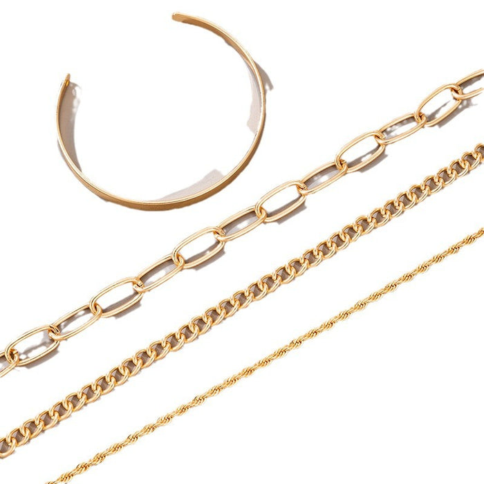 Chunky Chain Bracelet Set - Four-Piece Minimalist Jewelry