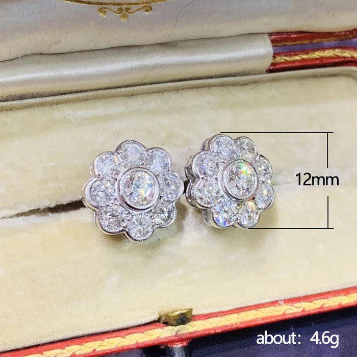 Women's flower stud earrings with diamonds