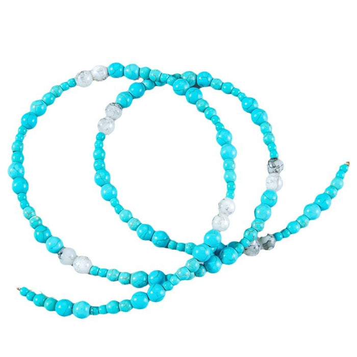 Turquoise Beach Vacation Beaded Bracelet Set - Retro Greenstone Arm Chain