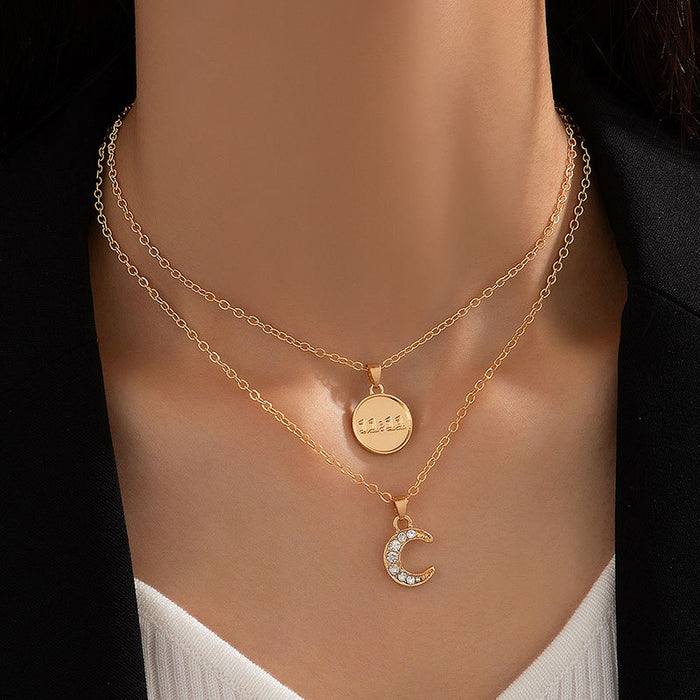 Collar con colgante de luna y moneda de doble capa: gargantilla minimalista de moda