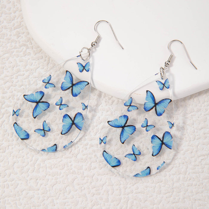 Teardrop Shape Butterfly Print Earrings Transparent Acrylic Earrings