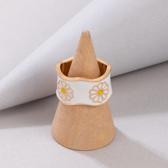 Retro popular alloy flower oil drop open ring