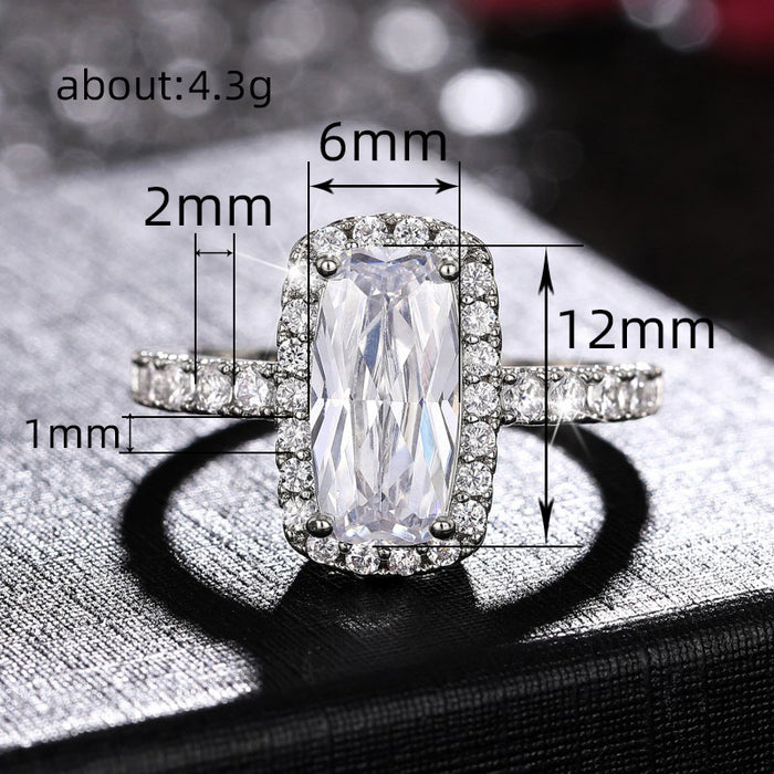 Geometric zircon ring rectangular creative engagement ring