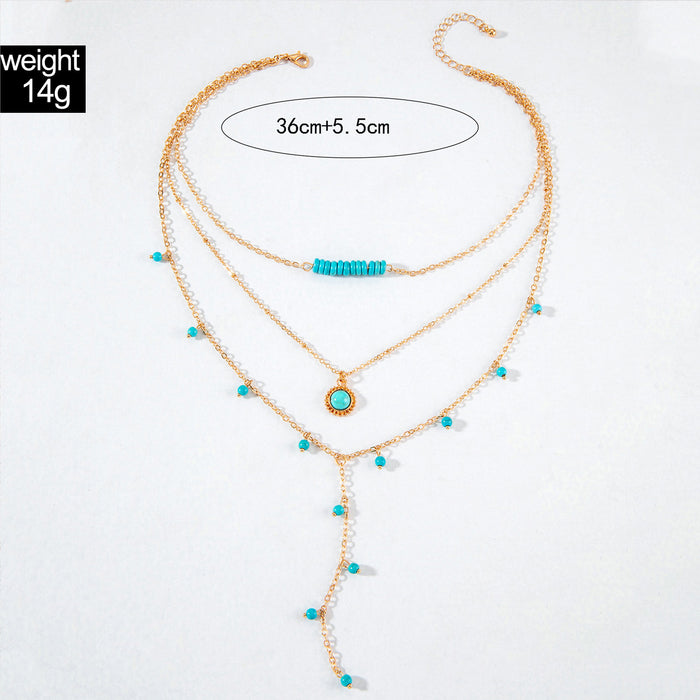 Vintage Multi-Layer Turquoise Necklace with Bold Design