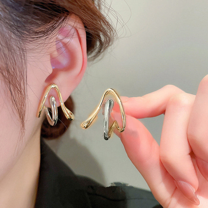 Pendientes de garra de moda, pendientes de estilo frío de metal de tres capas