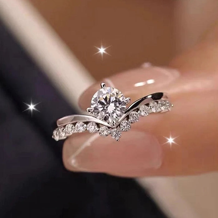 Zircon four-claw inlaid zircon ring for women princess temperament