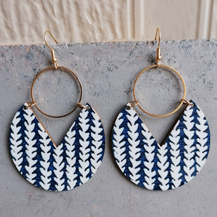 Pendientes sencillos de moda con estampado azul y rayas geométricas bohemias