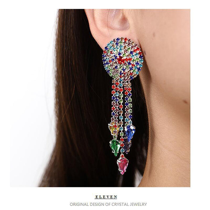 Exaggerated Tassel Earrings - Sparkling Heart Dangles for Evening Gowns