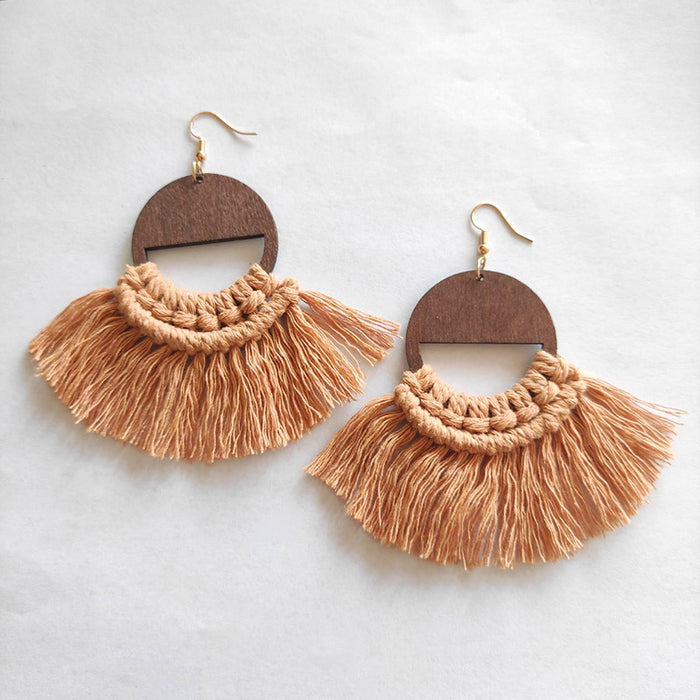 Bohemian Tassel Earrings with Wooden Design for Wedding and Gifts