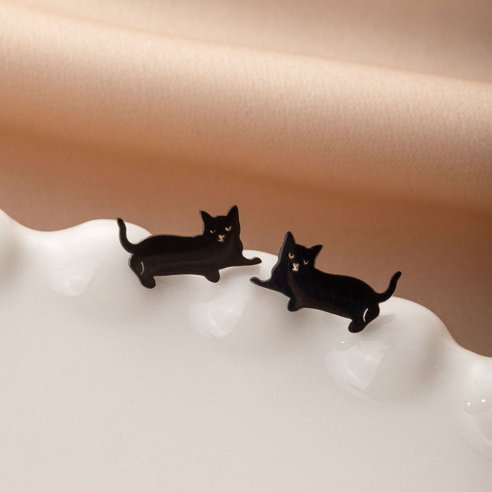 Pendientes asimétricos de acero inoxidable con forma de gato y perro: joyas de animales adorables y divertidas