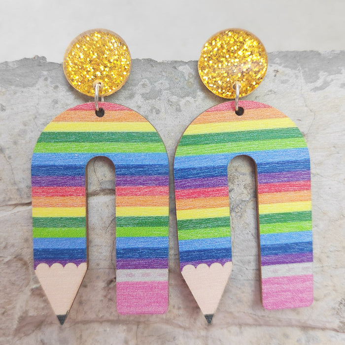 Wooden school pencil earrings