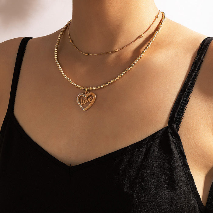 Valentine's Day Love Heart Pendant Necklace - Simple Two-Layer Necklace