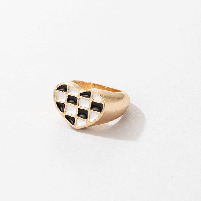 Black and white chess pattern snake shape two-piece ring simple and fashionable women's ring combination